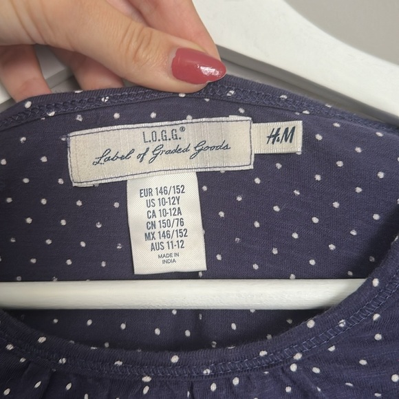 Girls Lace Polka Dot Navy Dress - Picture 2 of 4